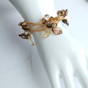 Vintage Czech  hand made beaded Amber Brown leaves bracelet